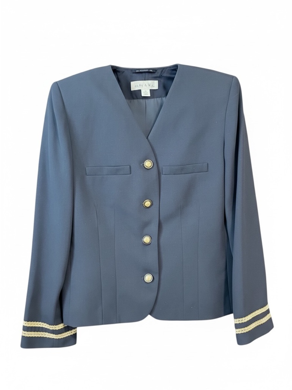 Chaus Vintage Nautical Navy Short Sleeve V-Neck Blazer with Gold Buttons